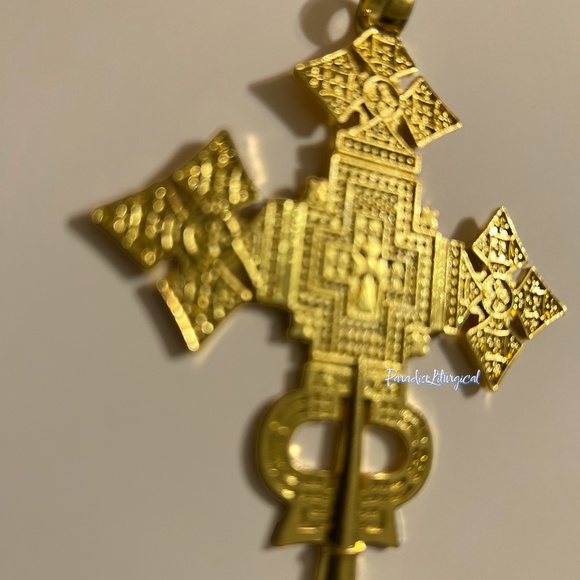 Ethiopian Cross Pendant Orthodox Catholic Church Golden African Christian Cross - Picture 2 of 5